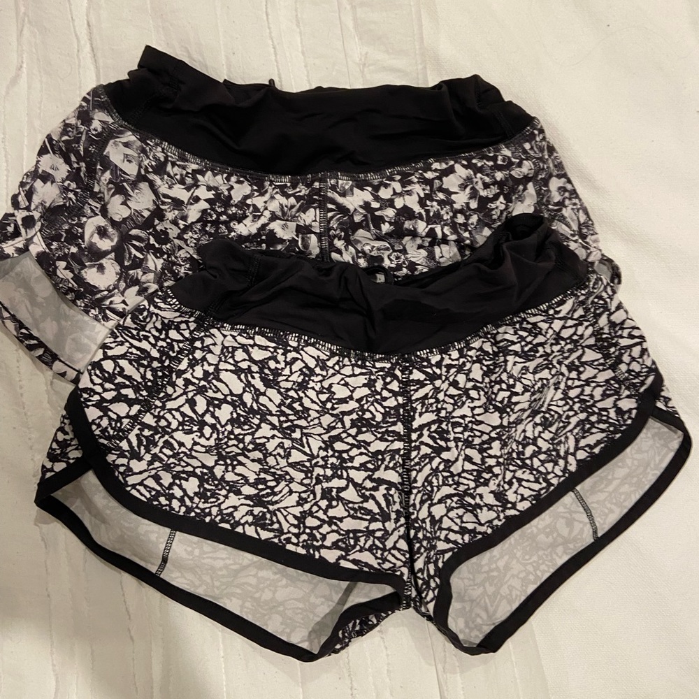 TWO lululemon speedy shorts! both are size 2